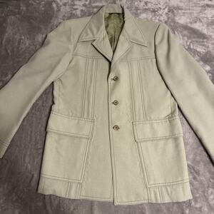 Vtg 70s Mens Leisure Jacket Chest 40 Polyester Contrast Stitch Wide Lapel Safari